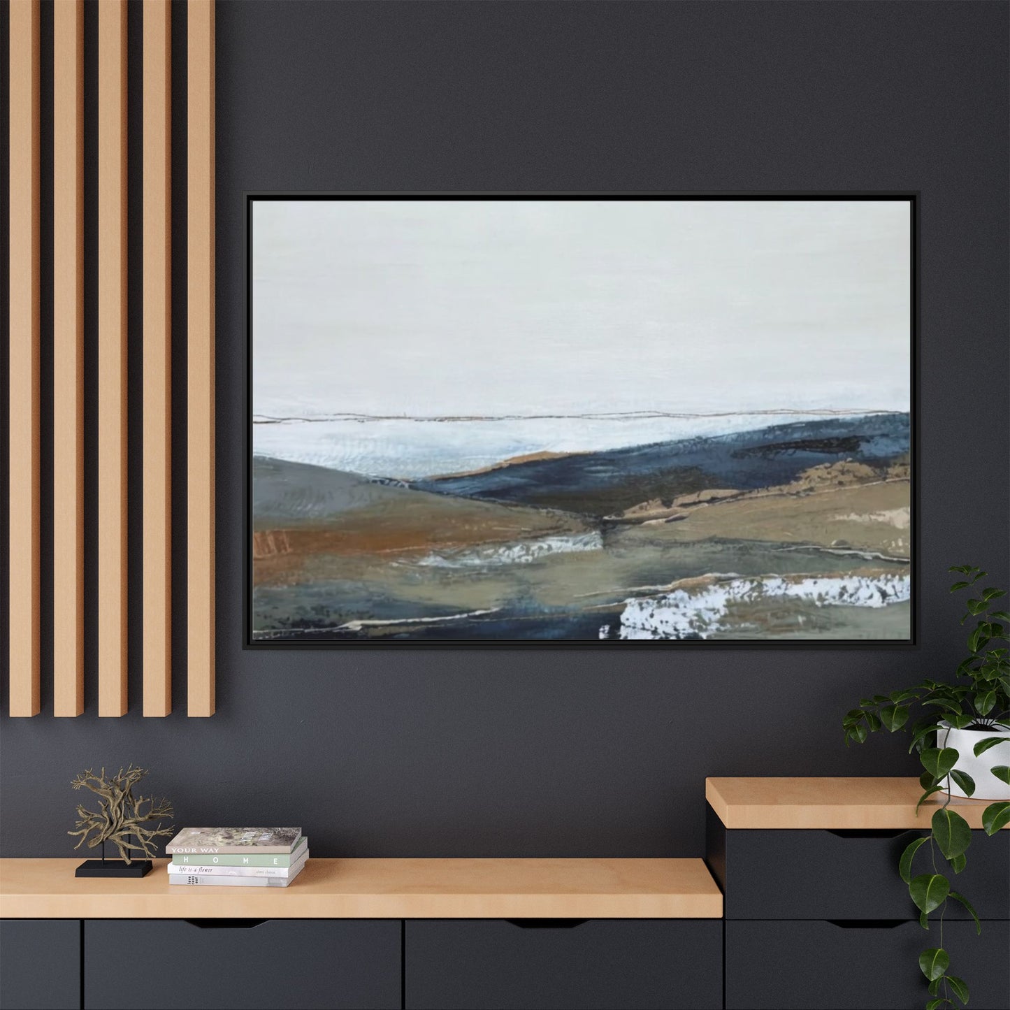 Framed Matte Canvas Wall Art — Serene Coastal Abstract Landscape