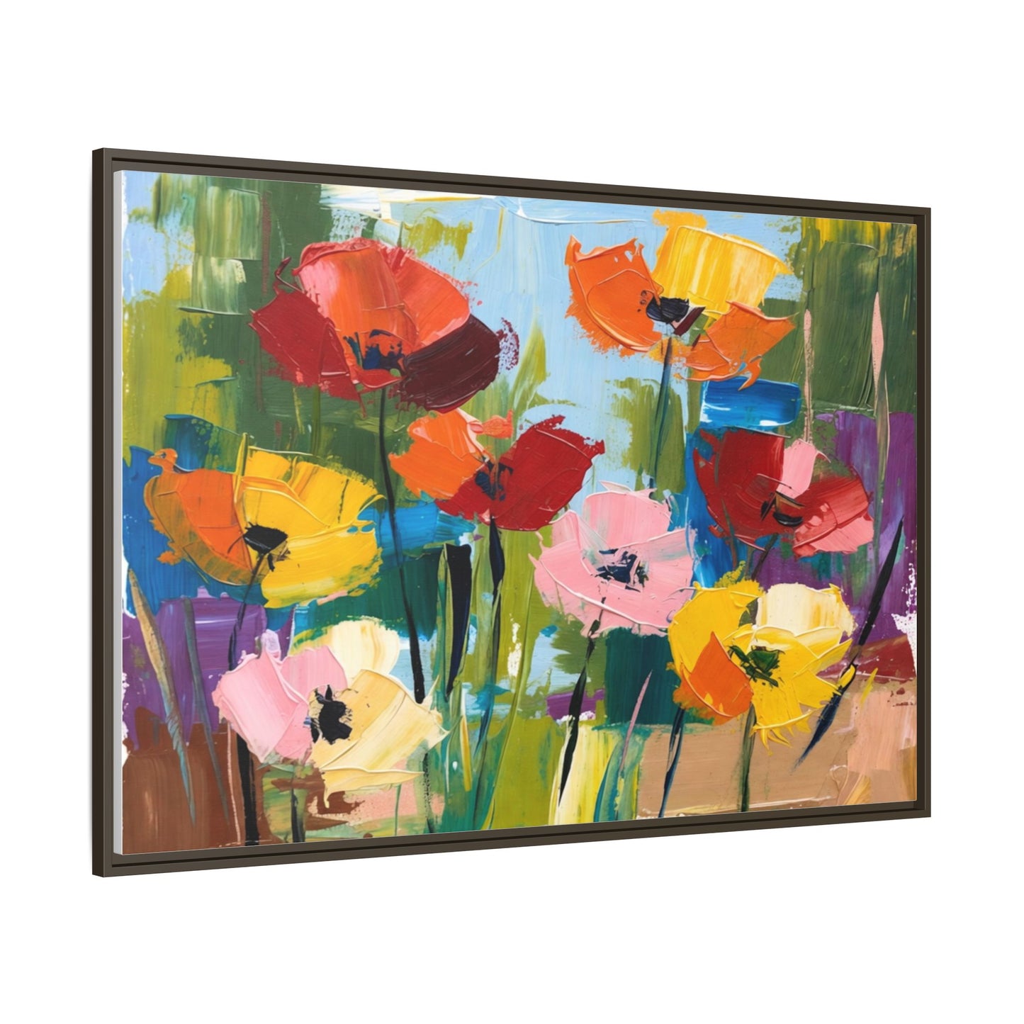 Framed Floral Canvas Print — Colorful Abstract Poppy Artwork