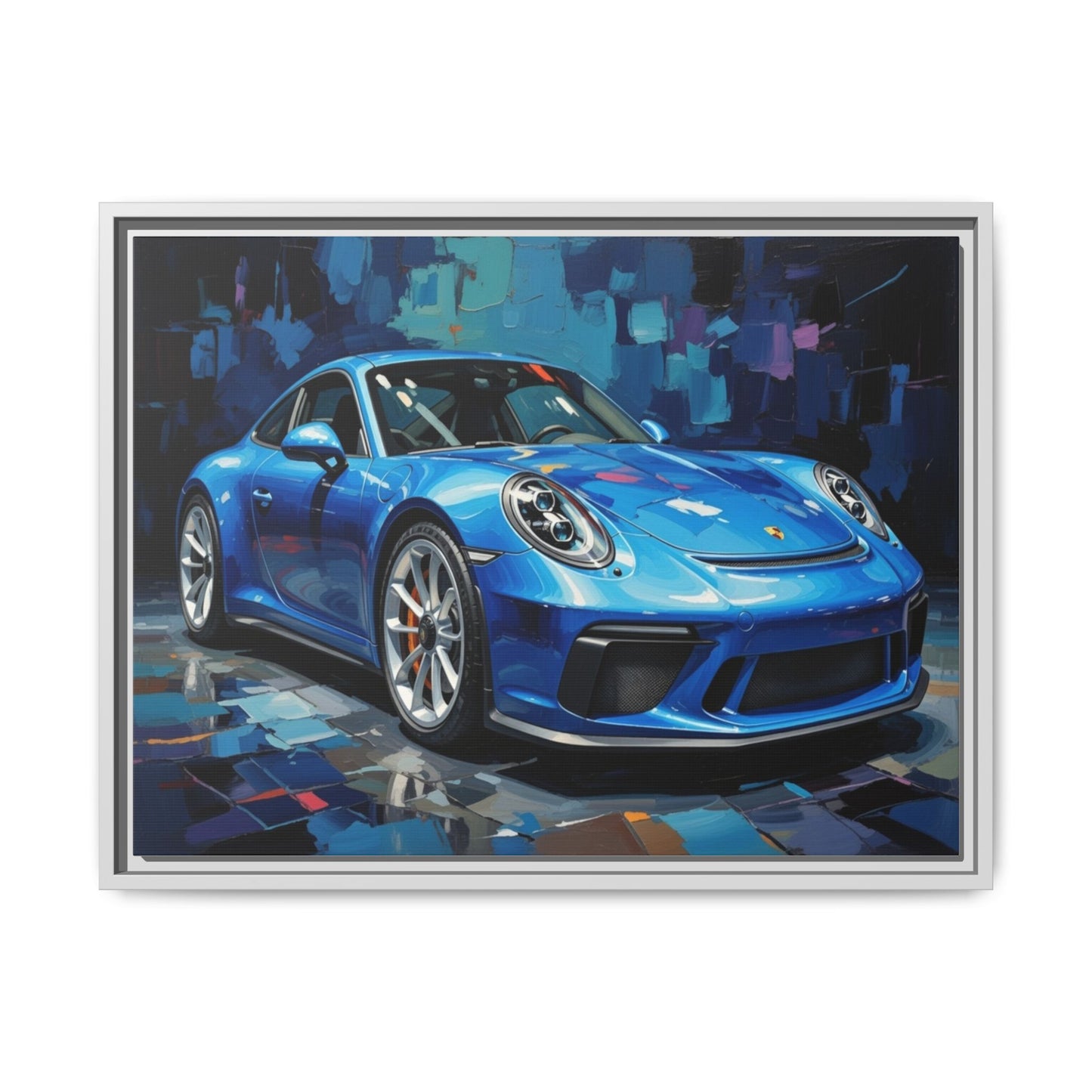 Blue Sports Car Matte Canvas Framed Print — Modern Automotive Wall Art