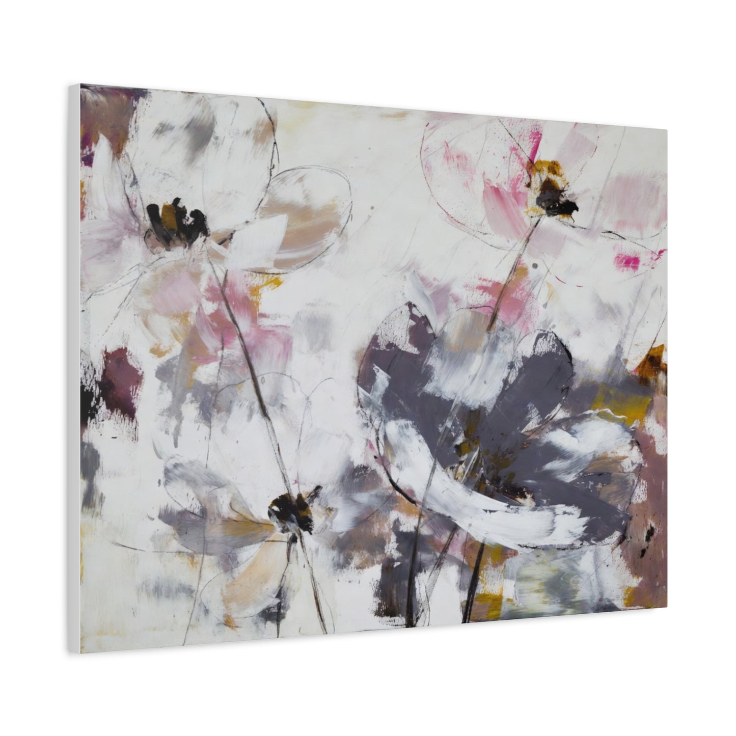 Abstract Floral Canvas Wall Art — Soft Neutral Blossoms Matte Stretched Canvas