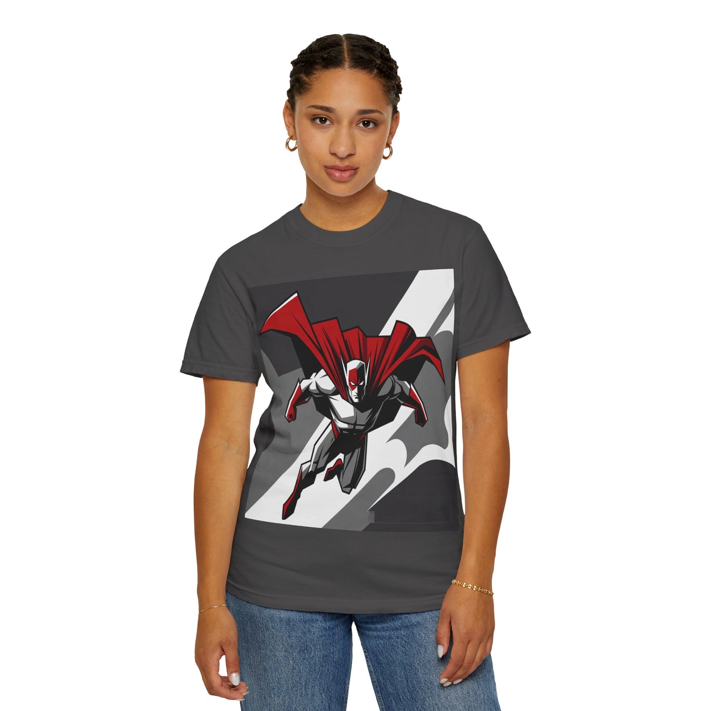 Superhero Action T-Shirt — Red Cape Comic Graphic Tee