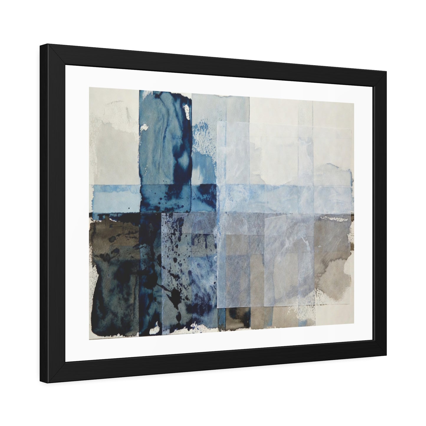 Framed Abstract Blue Watercolor Print — Modern Wall Art Poster