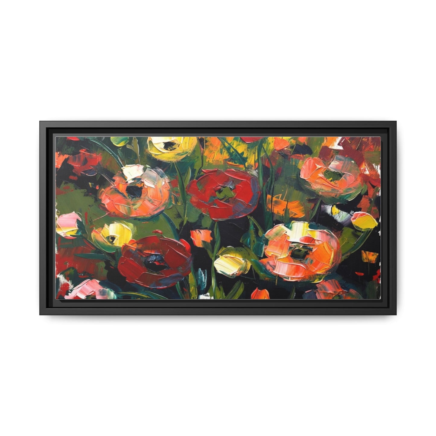 Framed Floral Canvas Print — Vibrant Abstract Poppies Wall Art