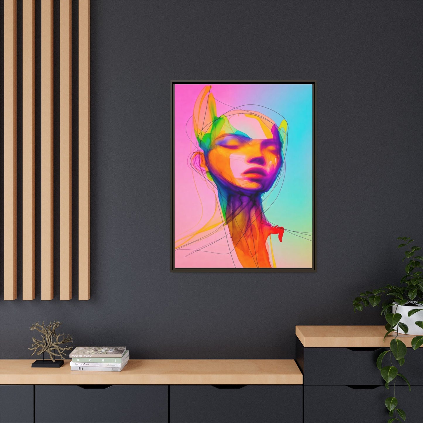 Framed Matte Canvas Art — Vibrant Abstract Portrait Wall Print