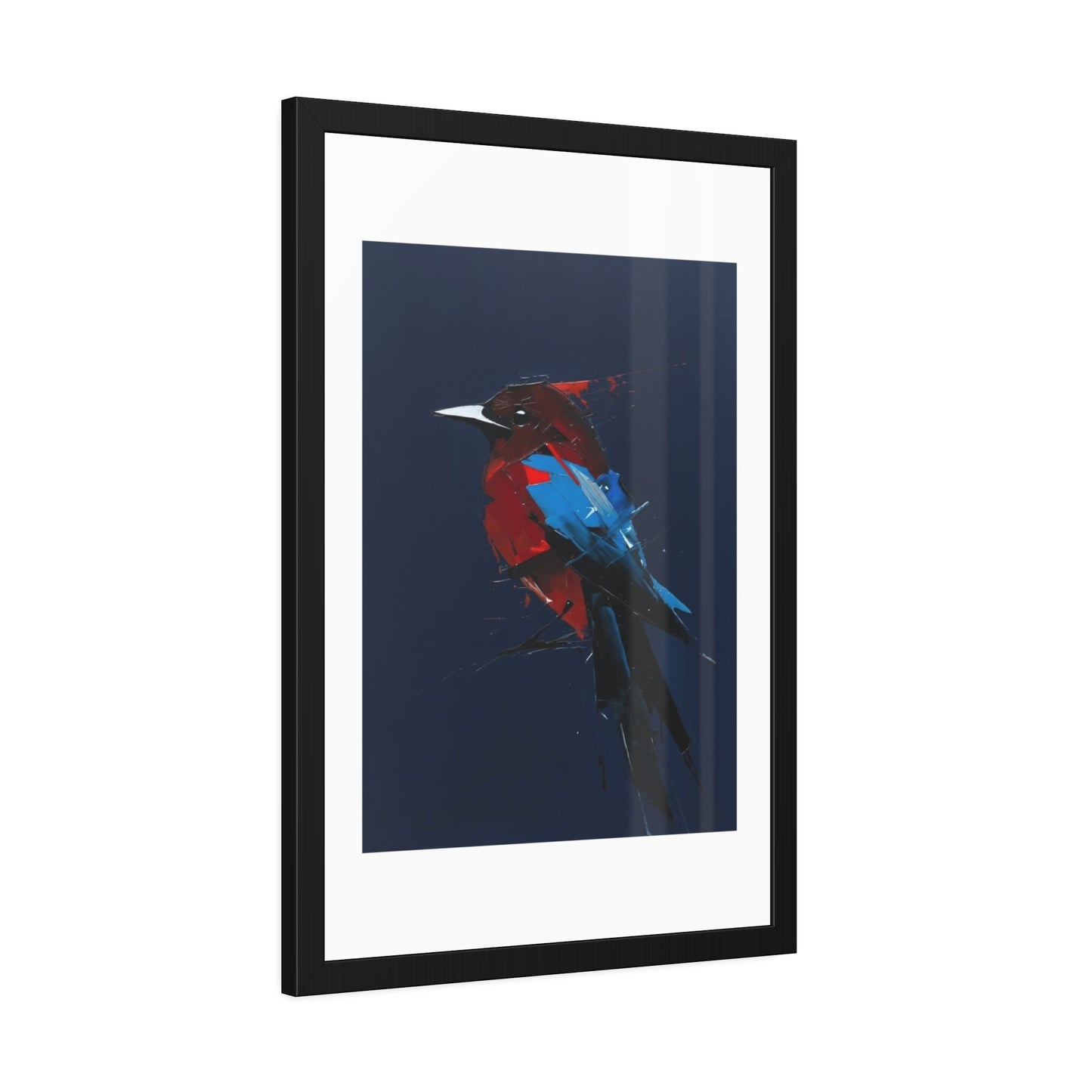 Framed Bird Art Print — Modern Red & Blue Kingfisher Poster