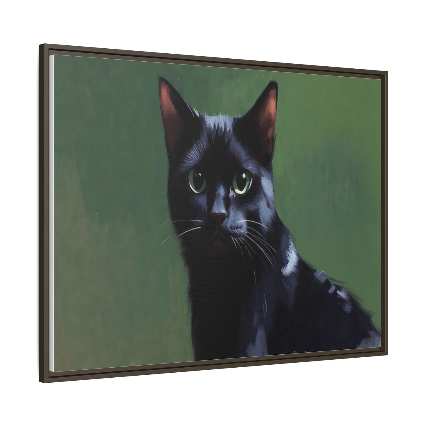 Framed Black Cat Portrait Canvas — Matte Multi-Color Wall Art