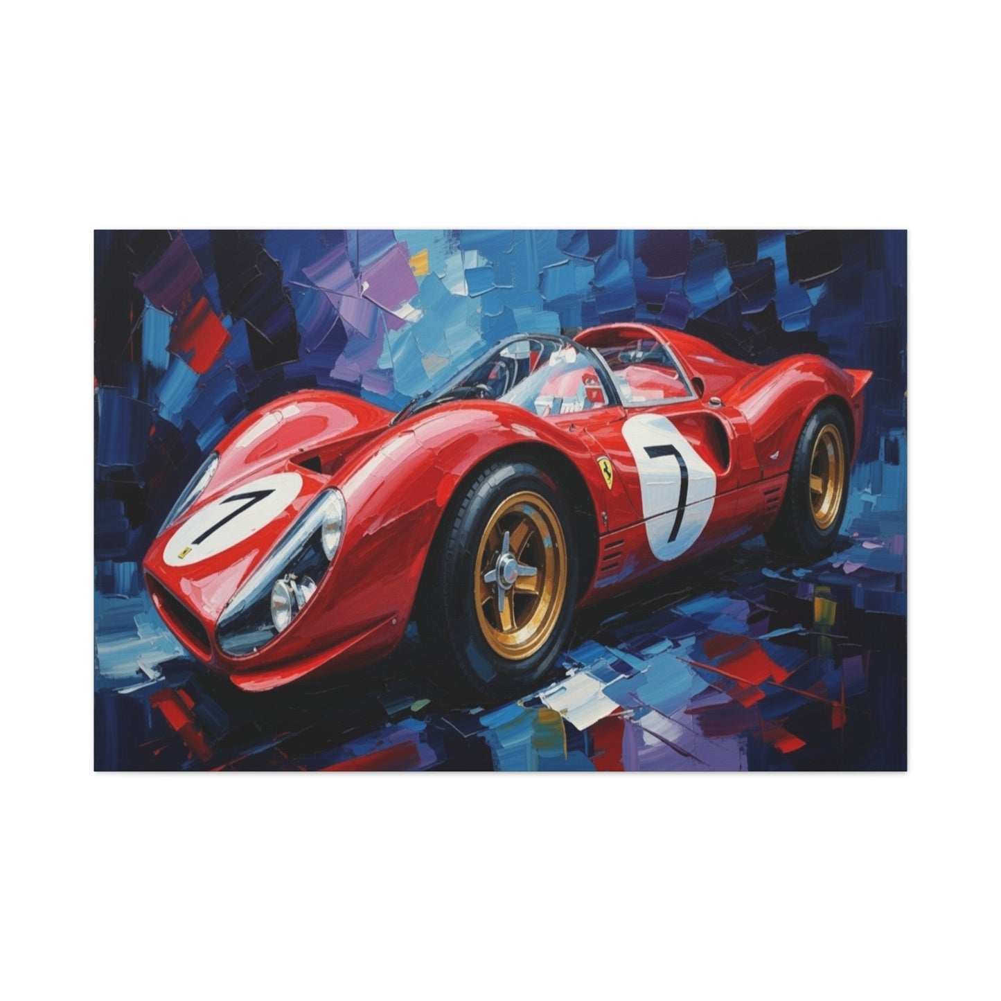 Vintage Ferrari Racing Car Canvas Print — Red Classic Sports Car Artwork (Matte Stretched)