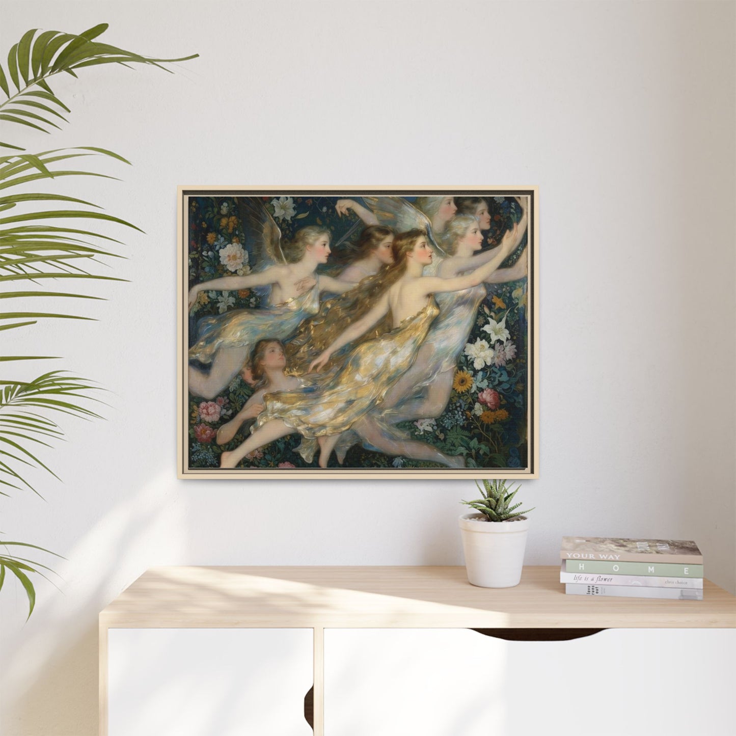Framed Matte Canvas Wall Art — Vintage Fairies & Floral Painting