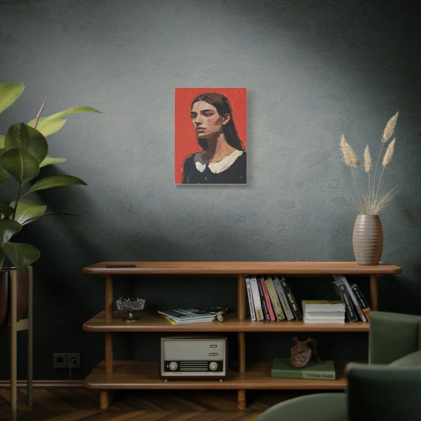 Portrait Canvas Print — Moody Red Figurative Art on Matte Stretched Canvas