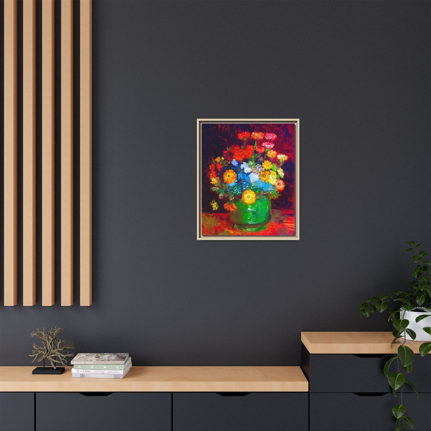 Framed Floral Canvas Print — Colorful Bouquet Wall Art