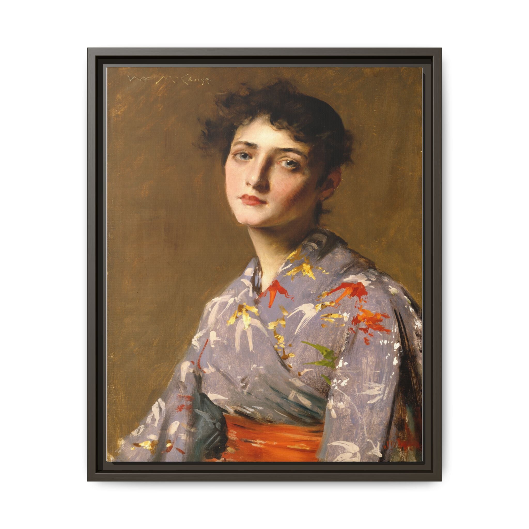 Girl in a Japanese Costume by William Merritt Chase Framed Matte Canvas Wall Art Print