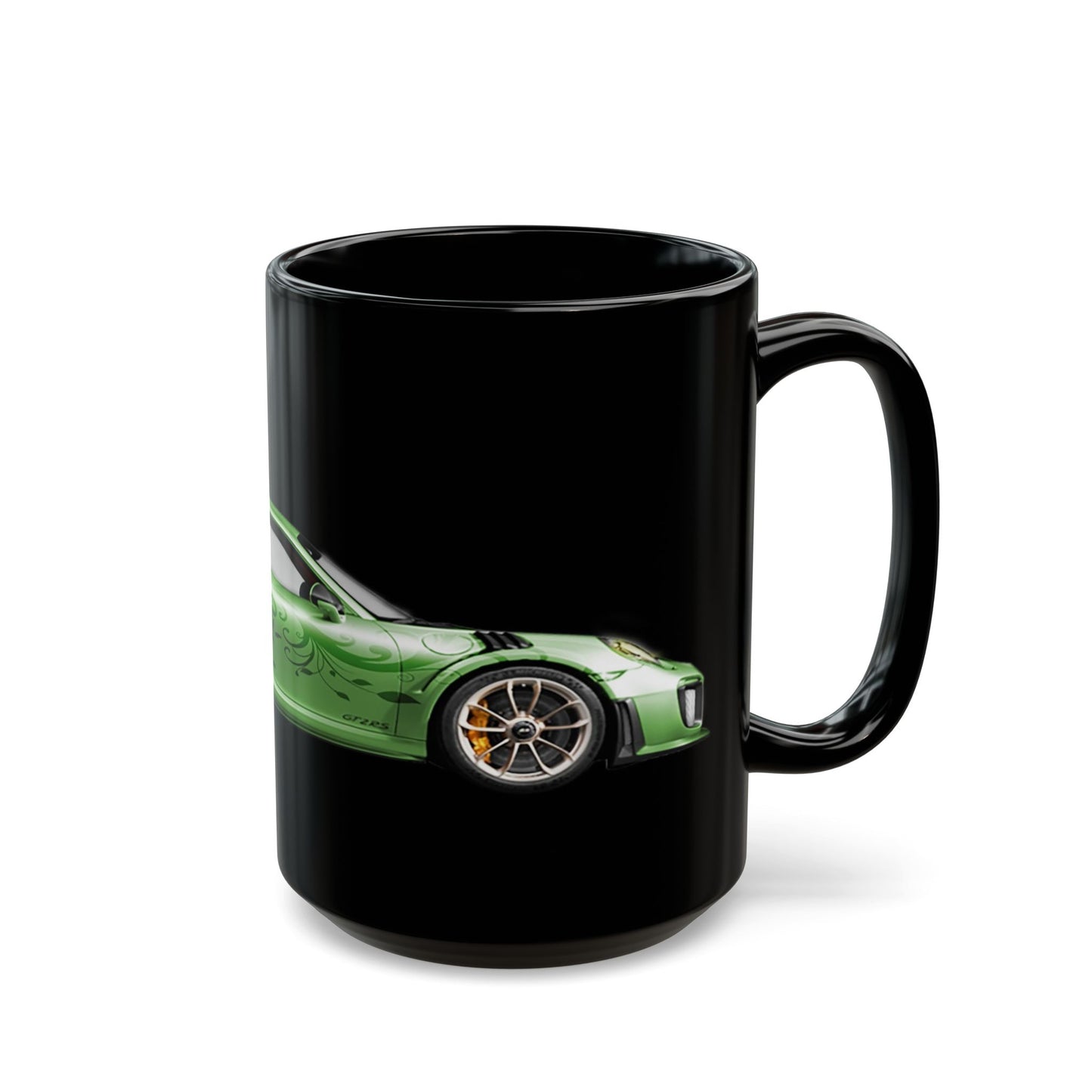 Green Sports Car Mug — Black Ceramic Coffee Cup for Car Enthusiasts (11oz/15oz)