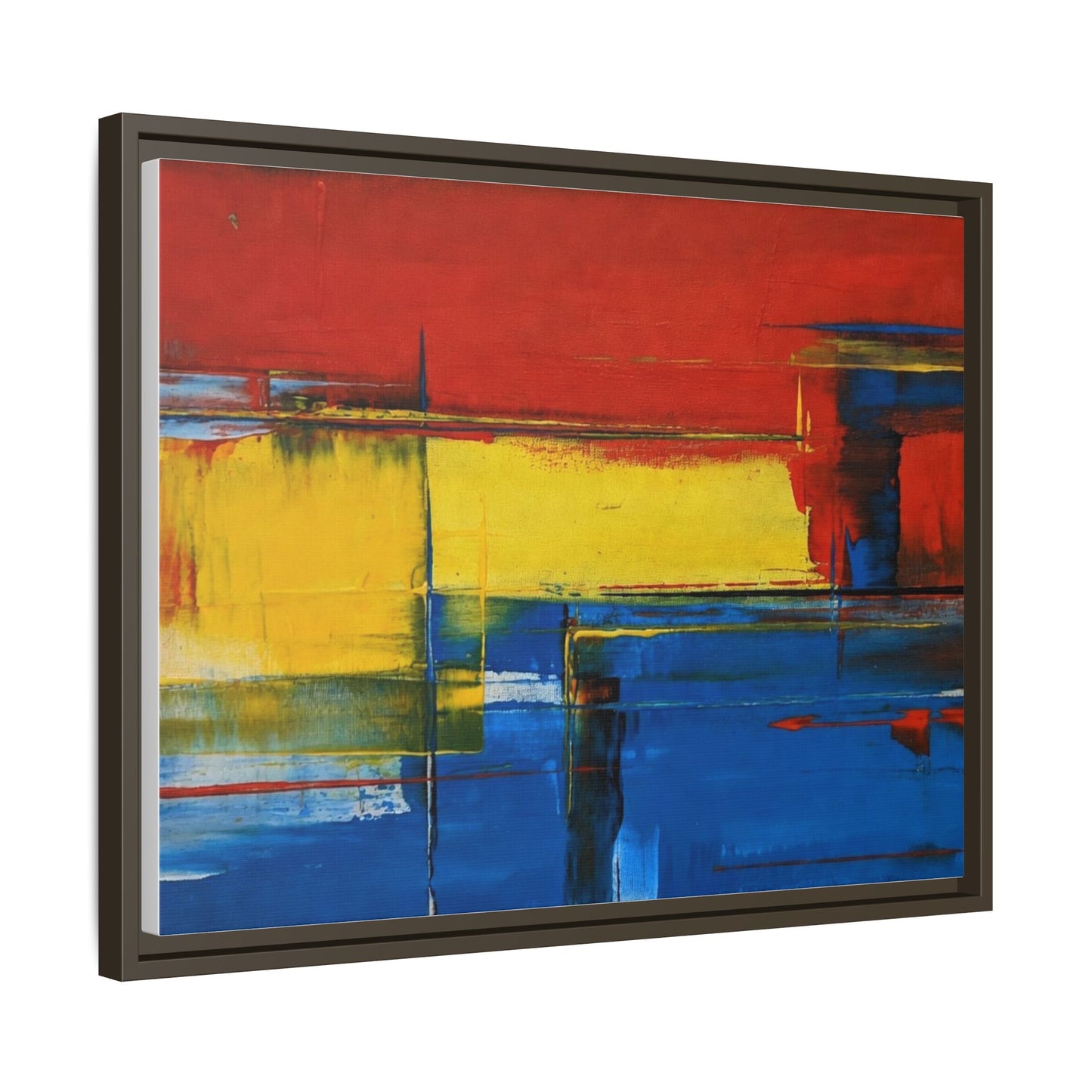 Abstract Color Block Matte Canvas Framed Wall Art — Modern Red Yellow Blue Painting
