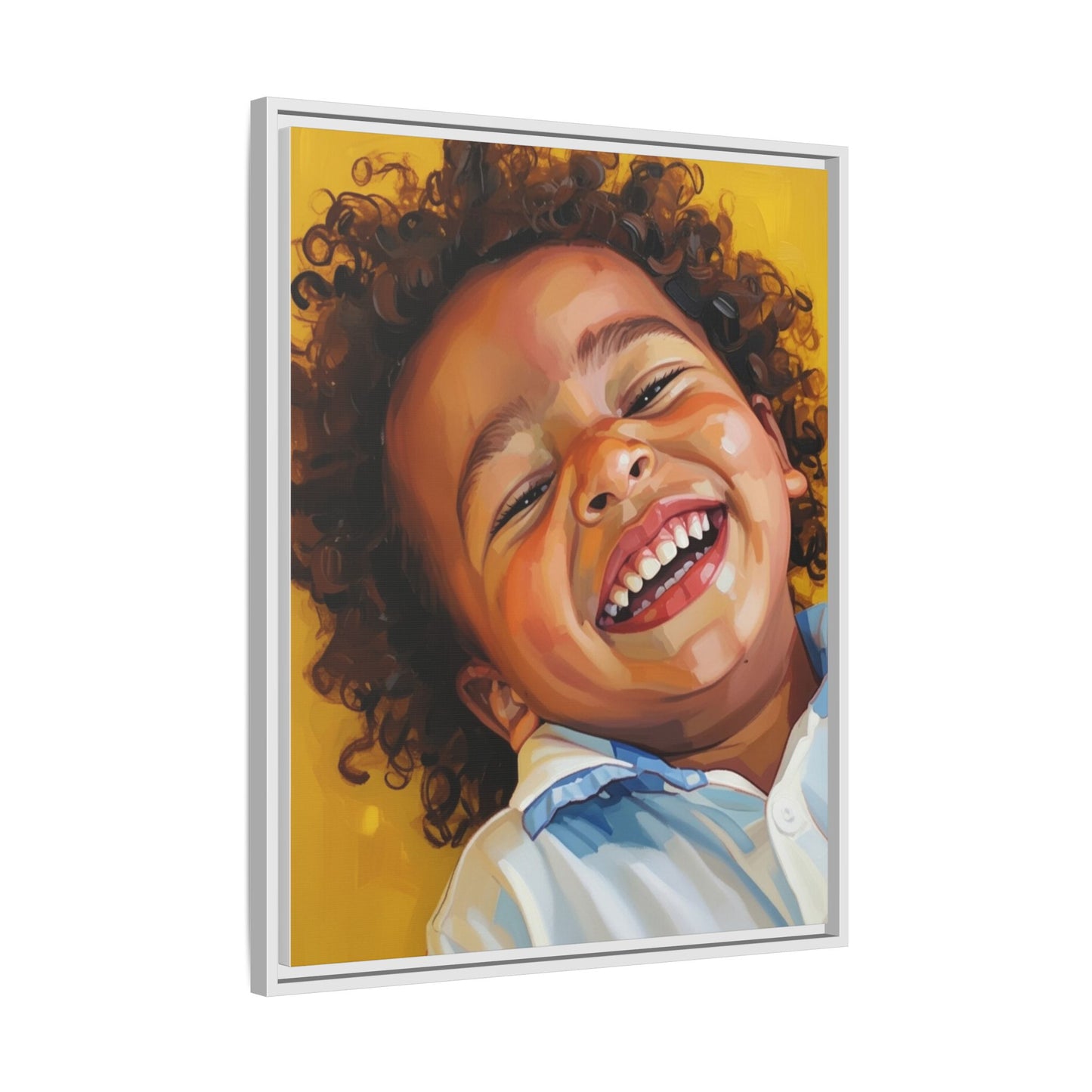 Framed Matte Canvas Print – Joyful Child Portrait, Colorful Nursery Wall Art