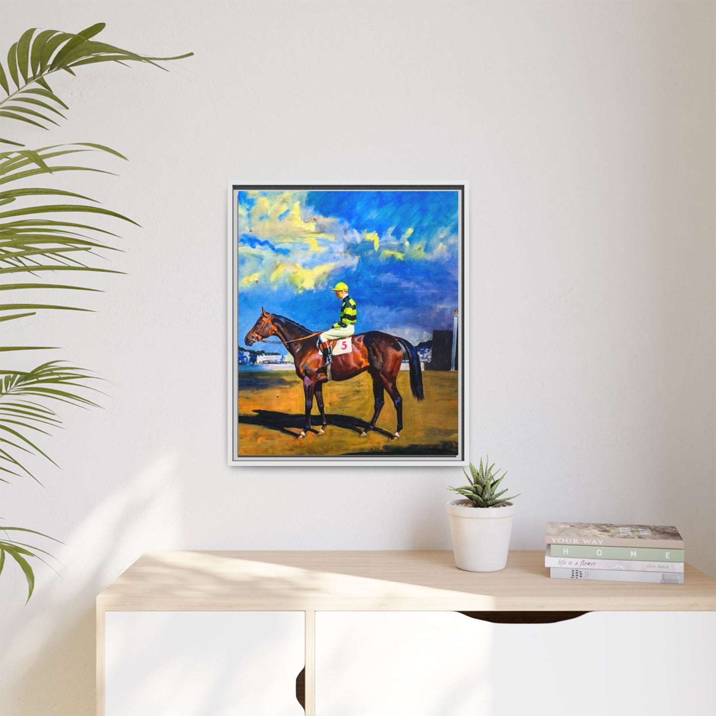 Framed Matte Canvas — Jockey on Racehorse Vintage Equestrian Wall Art