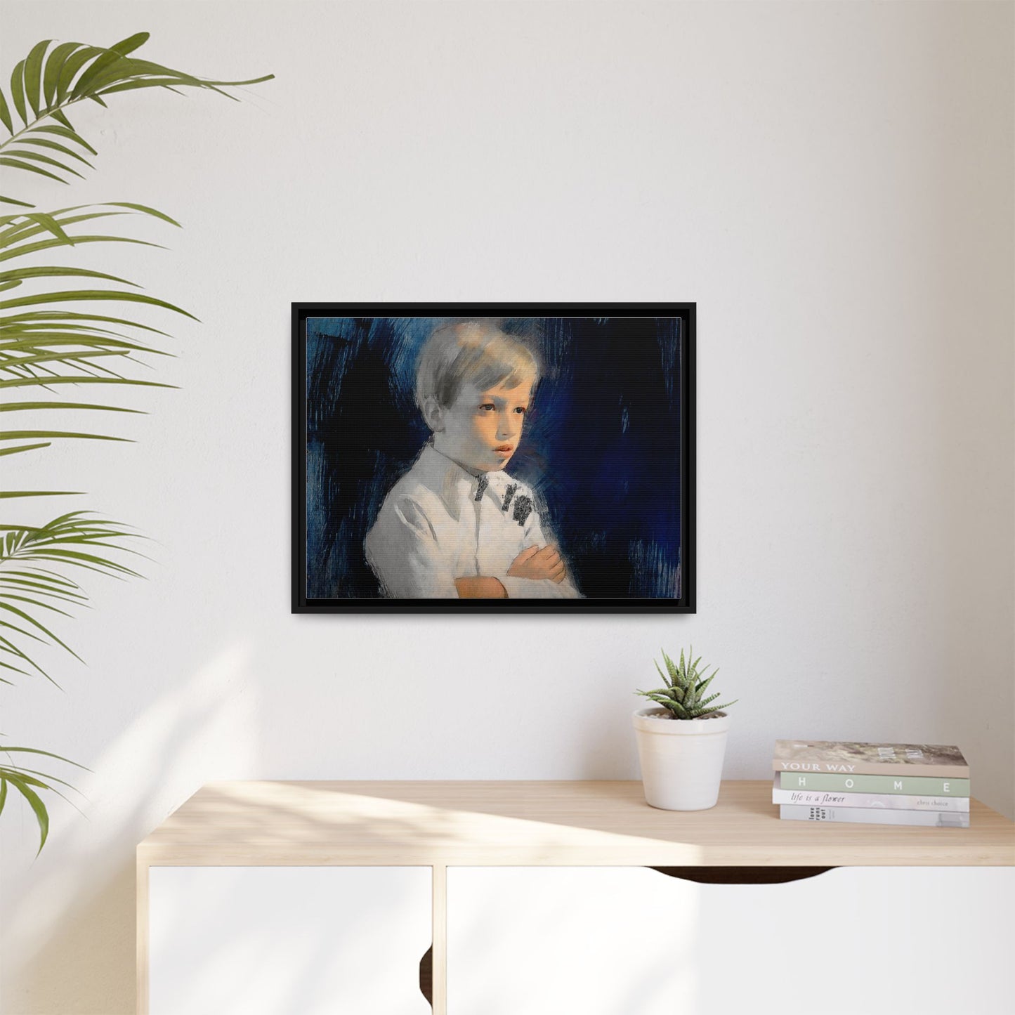 Painting of boy by Unknown Artist Framed Matte Canvas Wall Art Print