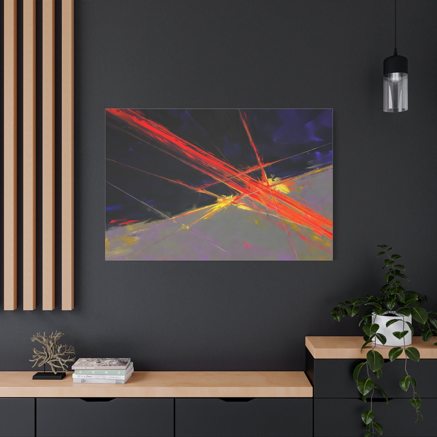 Abstract Red Streaks Matte Canvas Print — Modern Geometric Wall Art
