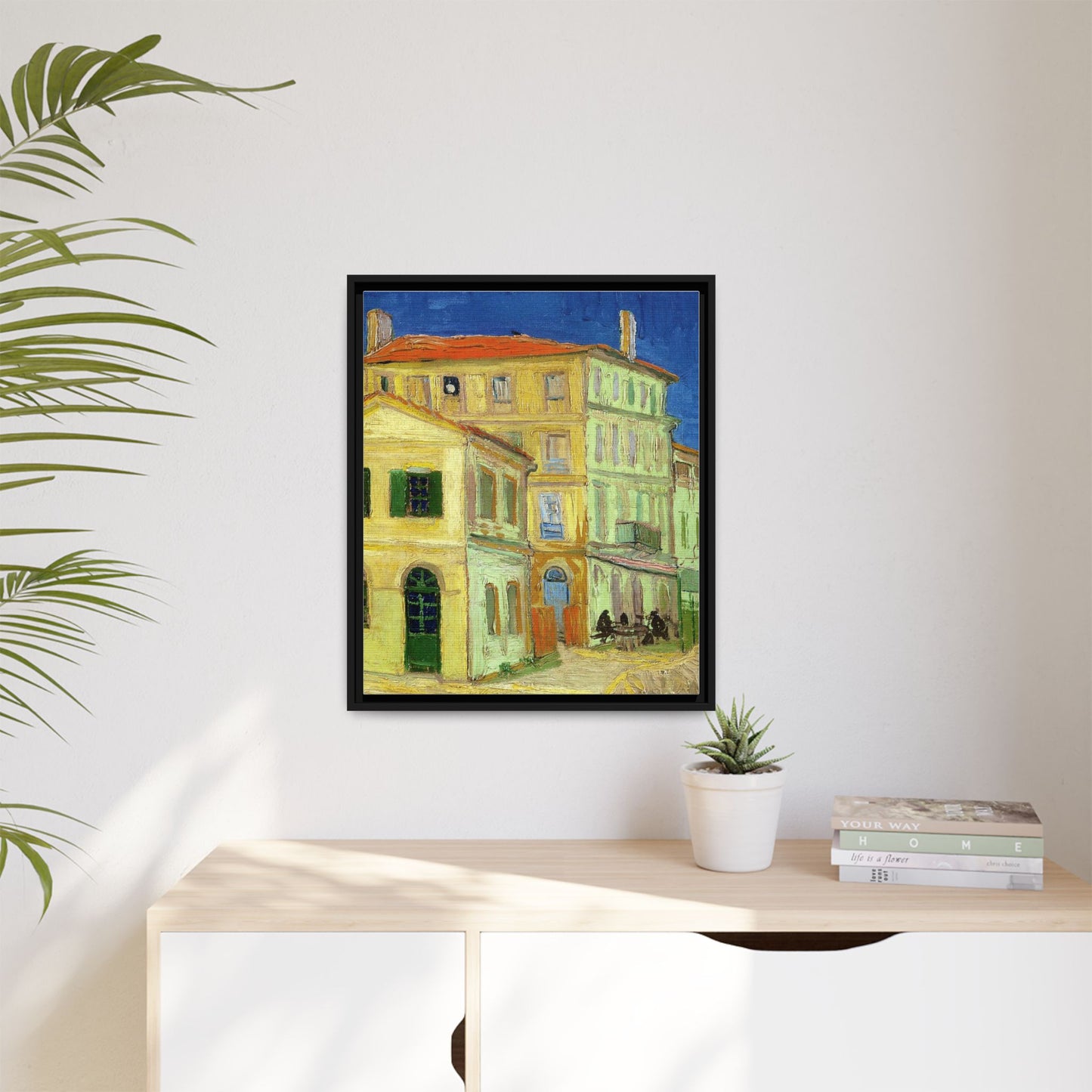 Mediterranean Street Scene Matte Canvas Framed Wall Art