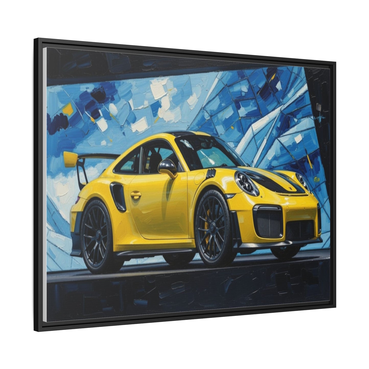 Yellow Porsche Sports Car Matte Framed Canvas – Modern Automotive Wall Art