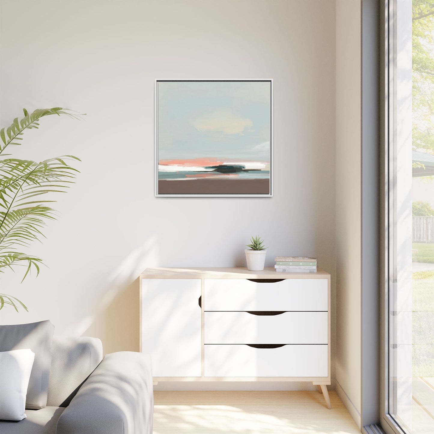 Framed Matte Canvas Print — Soft Coastal Abstract Landscape