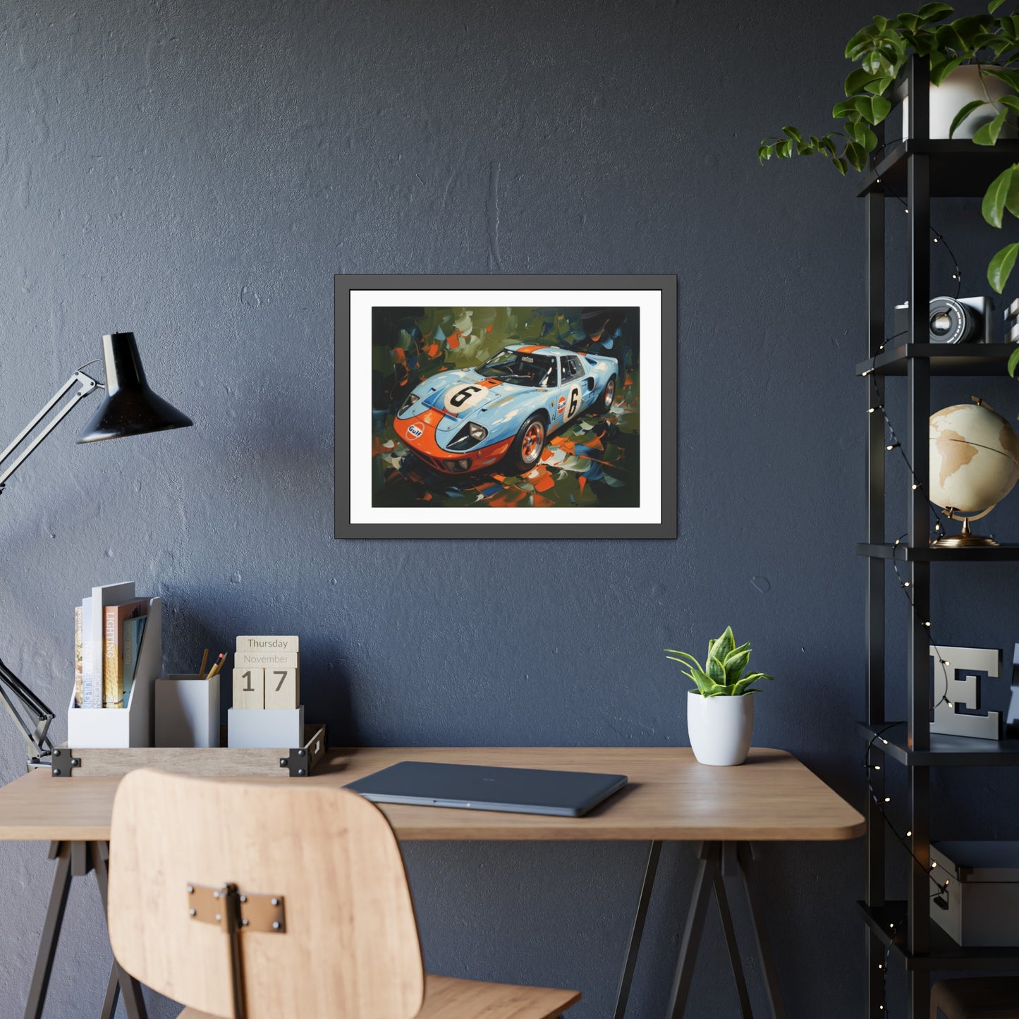 Framed Racing Car Poster — Vintage Gulf GT40 Print