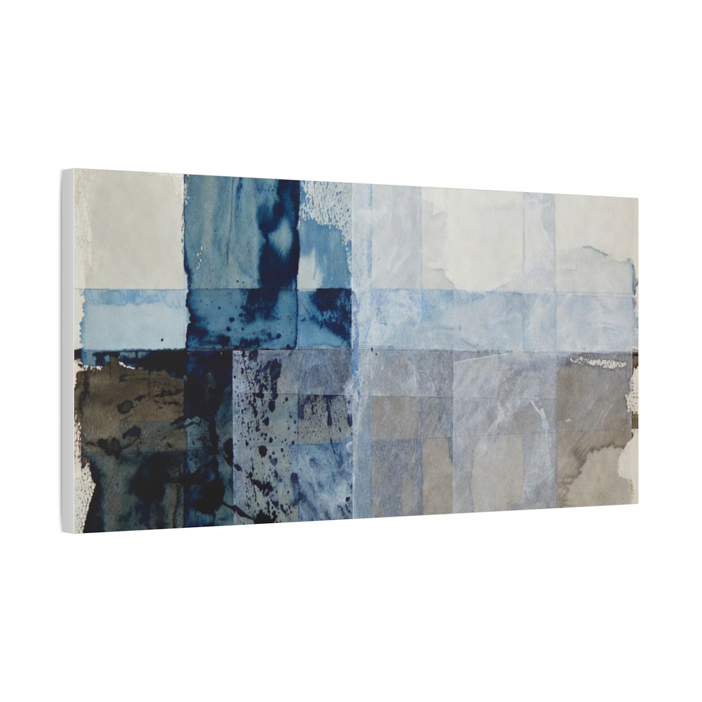 Abstract Blue Geometric Canvas Art — Stretched Matte Wall Decor