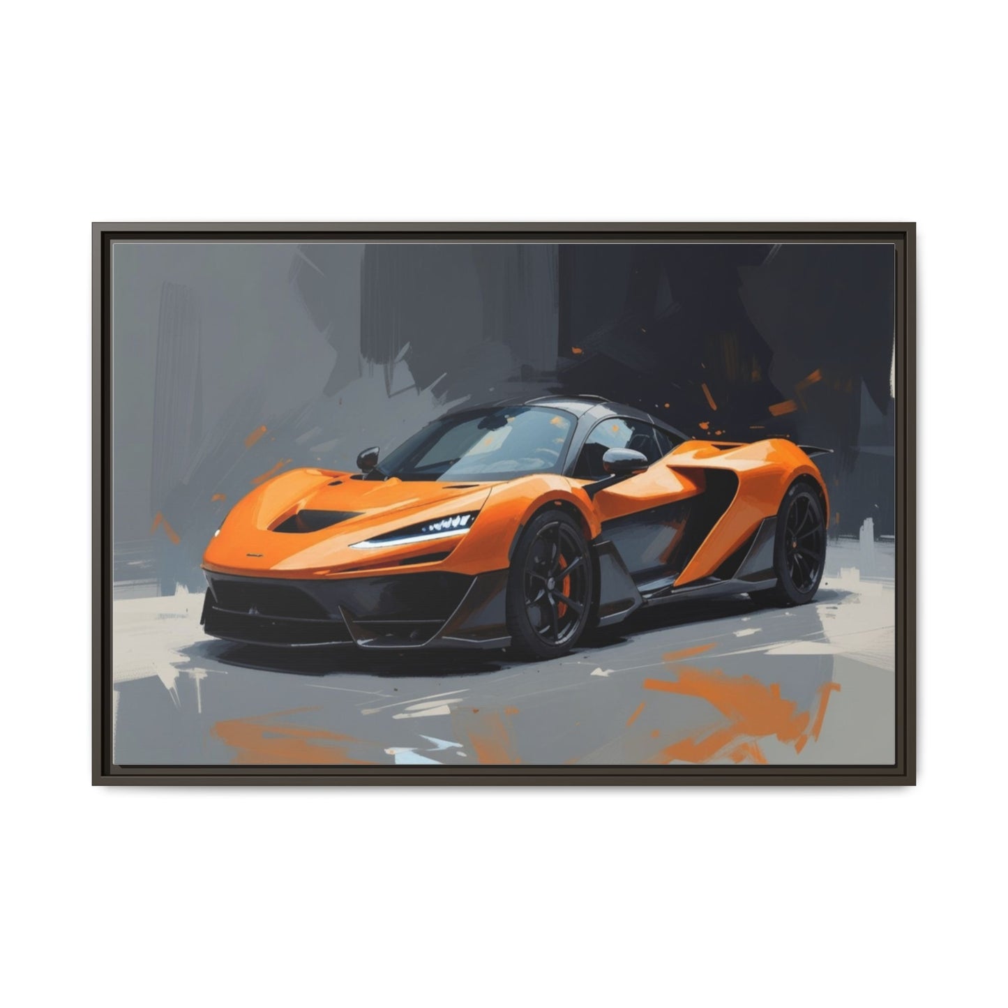 Framed Matte Canvas — Orange Sports Car Print