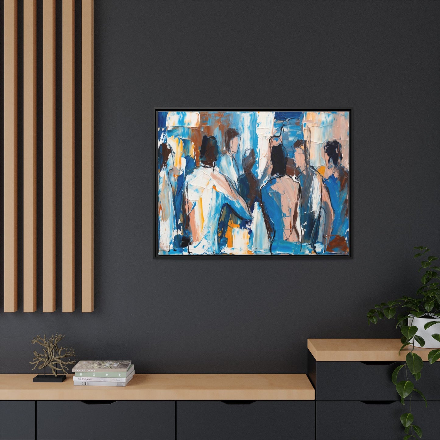 Abstract Coastal Figures Matte Canvas Framed Wall Art