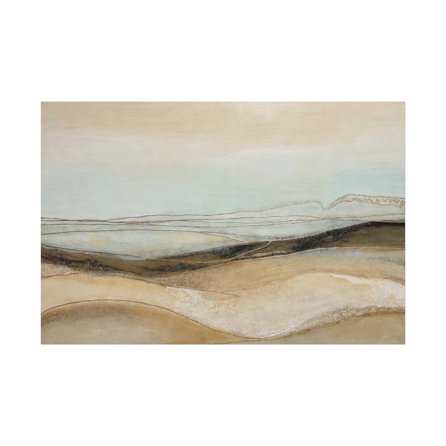 Abstract Coastal Landscape Matte Canvas Wall Art — Neutral Beach Waves Stretched Canvas