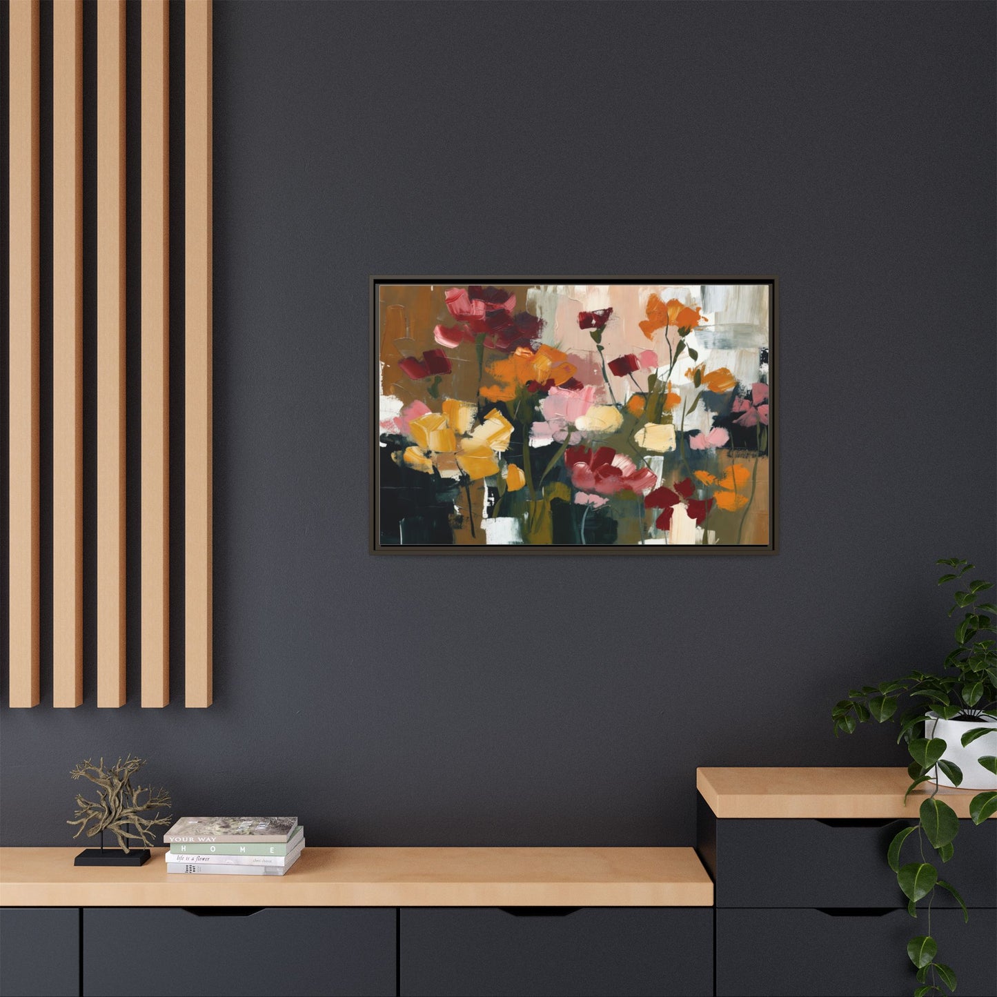 Framed Matte Canvas Floral Abstract Wall Art