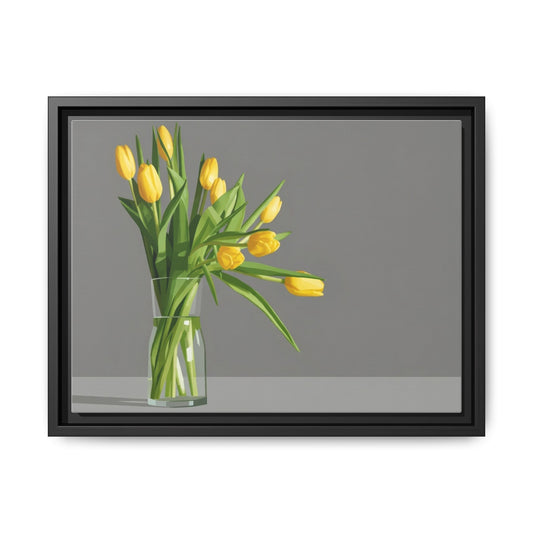 Framed Matte Canvas Art — Yellow Tulip Vase Wall Print