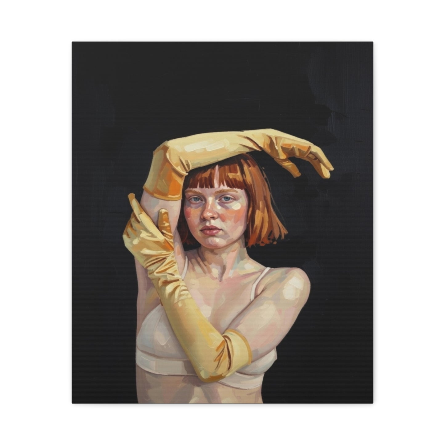 Contemporary Portrait Canvas — Redhead in Yellow Gloves Matte Stretched Art