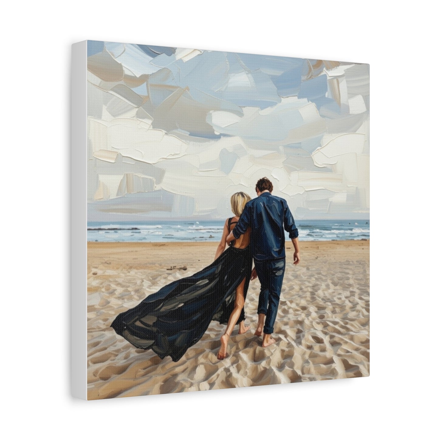 Beach Couple Canvas Print — Romantic Seaside Wall Art, Matte Stretched 1.25"