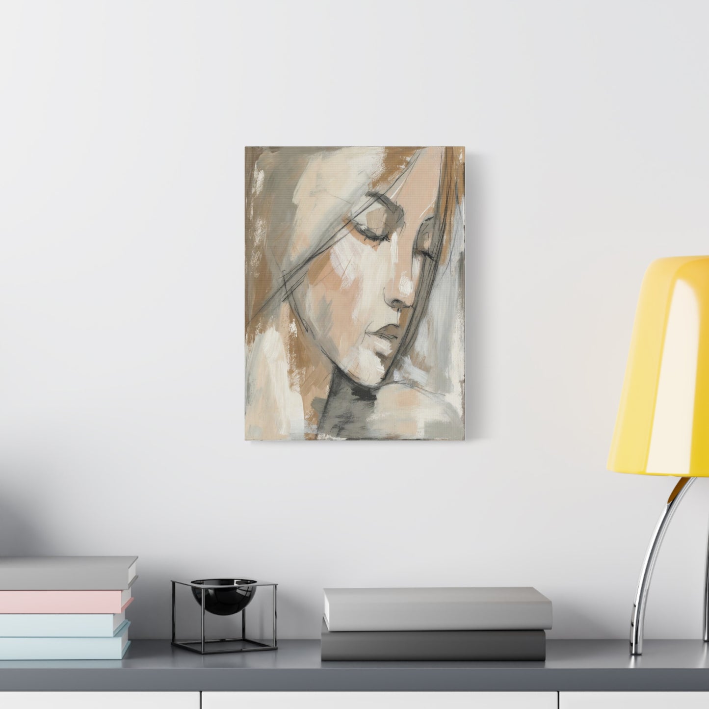 Serene Woman Portrait Matte Canvas Wall Art — Neutral Abstract Face Painting