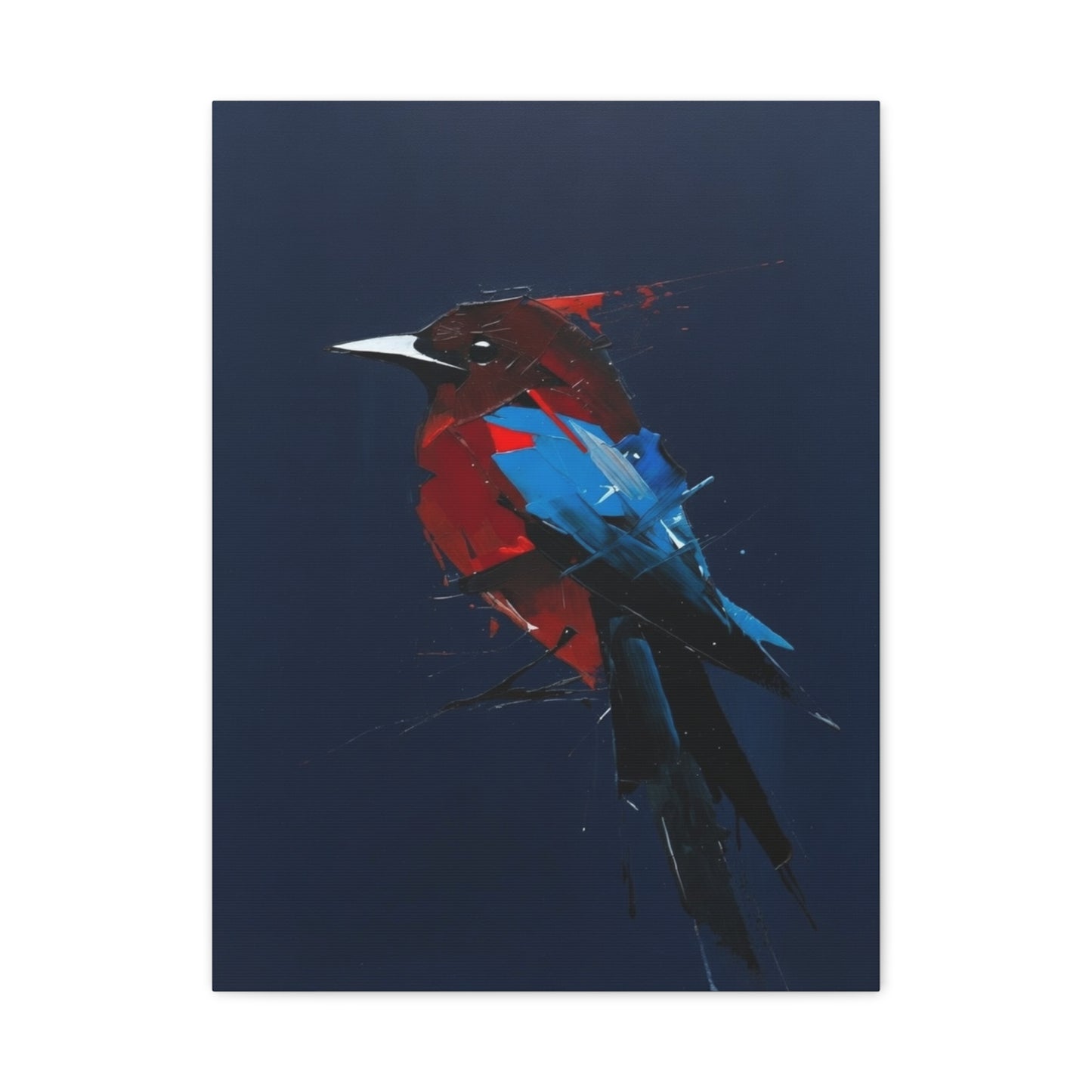 Abstract Red & Blue Bird Canvas Print — Matte Stretched Wall Art