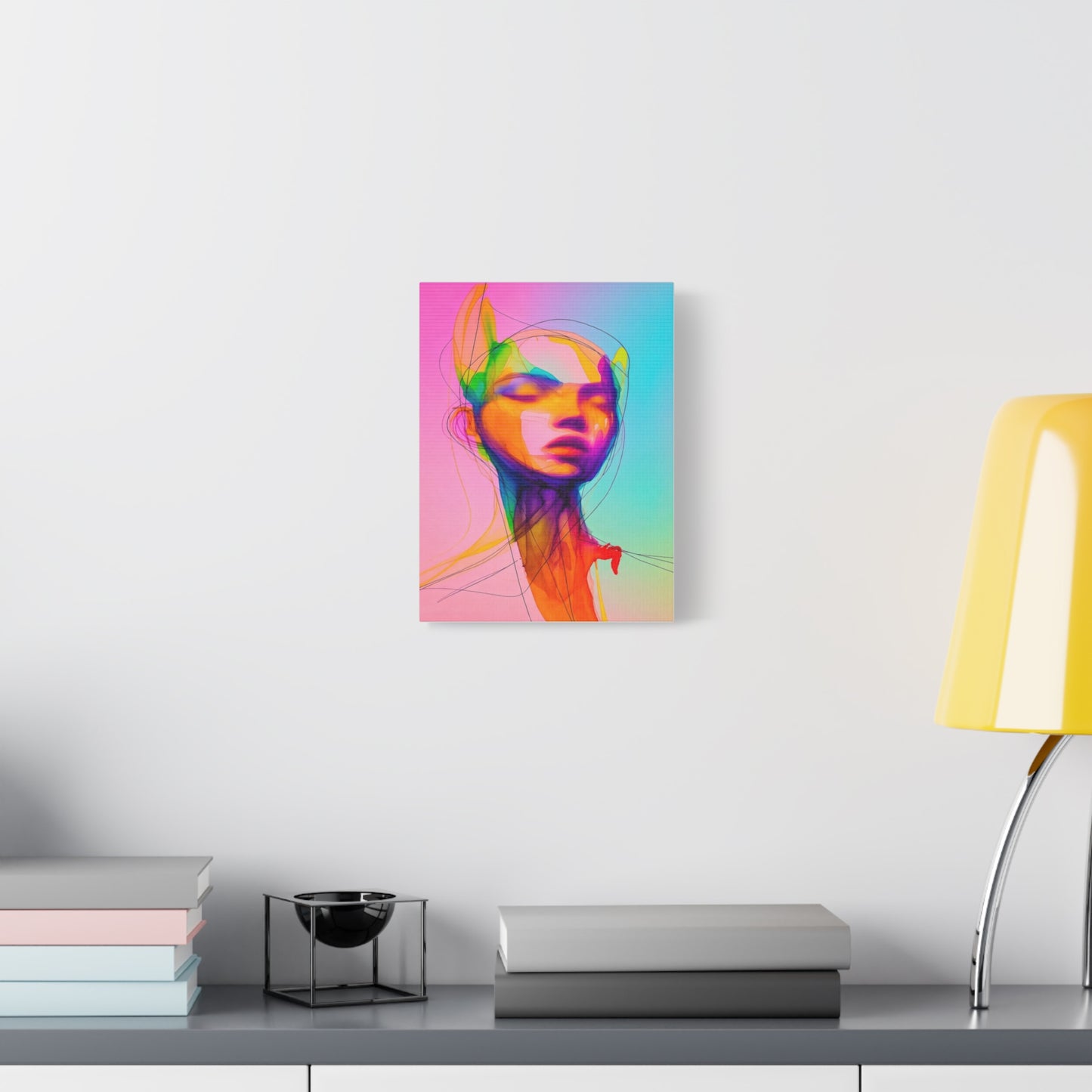 Abstract Neon Portrait Matte Canvas Wall Art