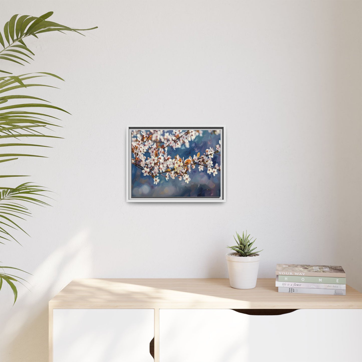 Framed Matte Canvas Print — Cherry Blossom Branch Wall Art