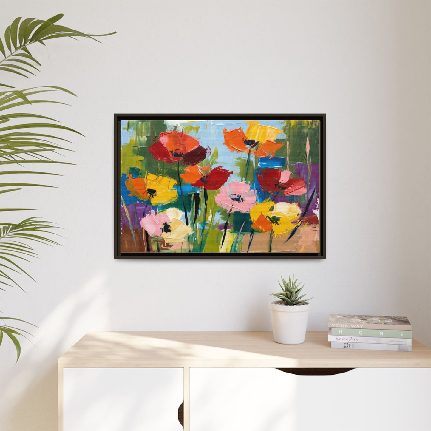 Framed Floral Canvas Print — Colorful Abstract Poppy Artwork