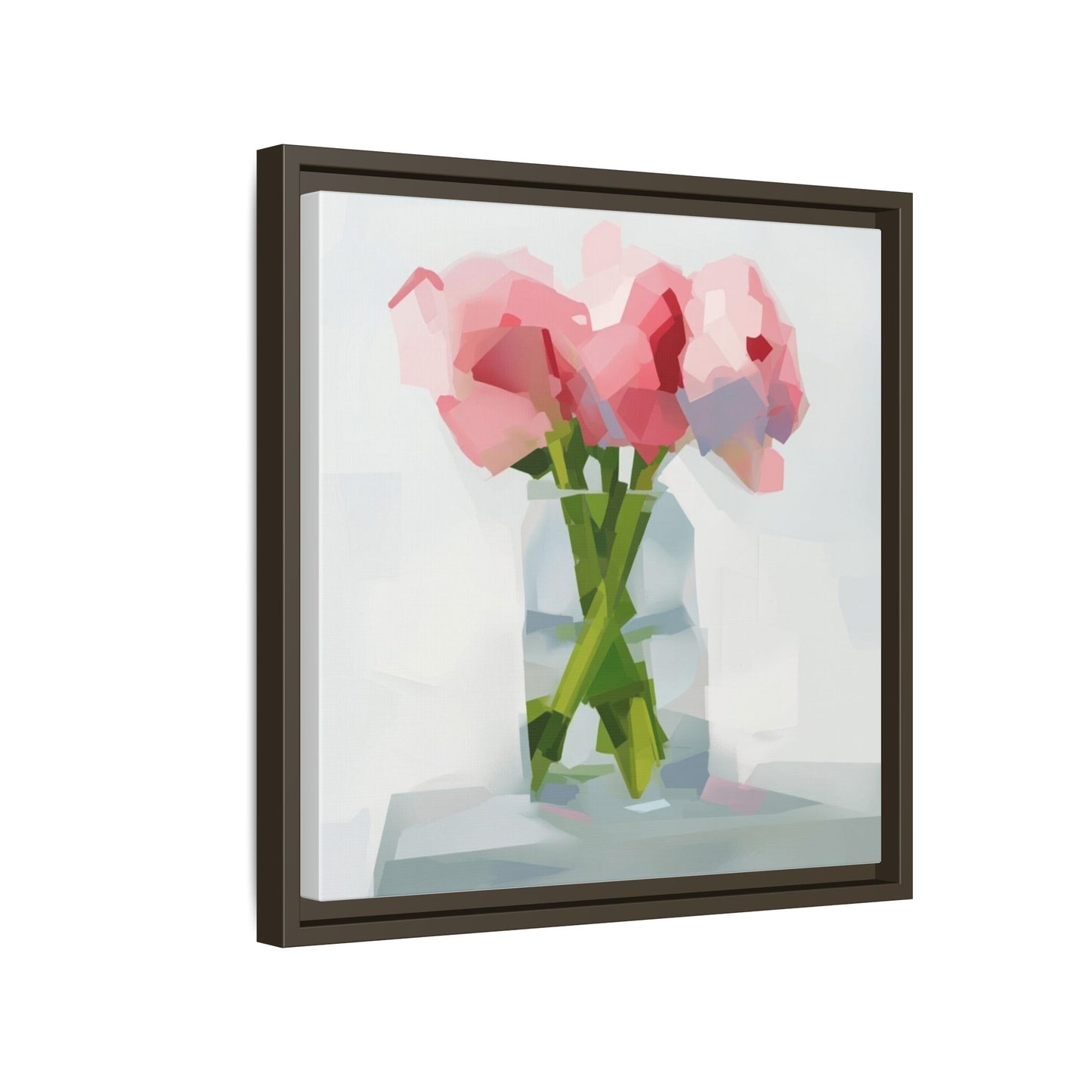 Framed Floral Canvas Art — Pink Peonies in Vase (Matte)
