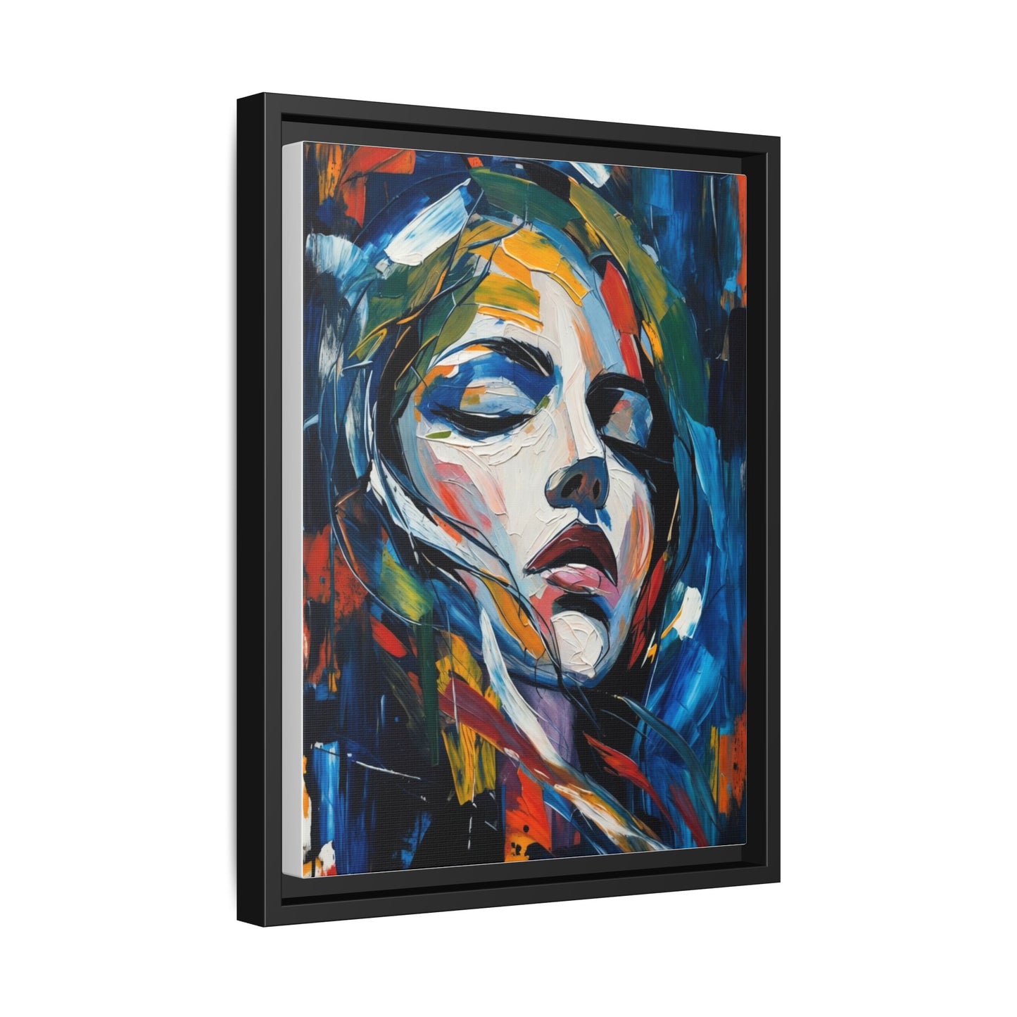 Abstract Colorful Woman Portrait — Framed Matte Canvas Wall Art