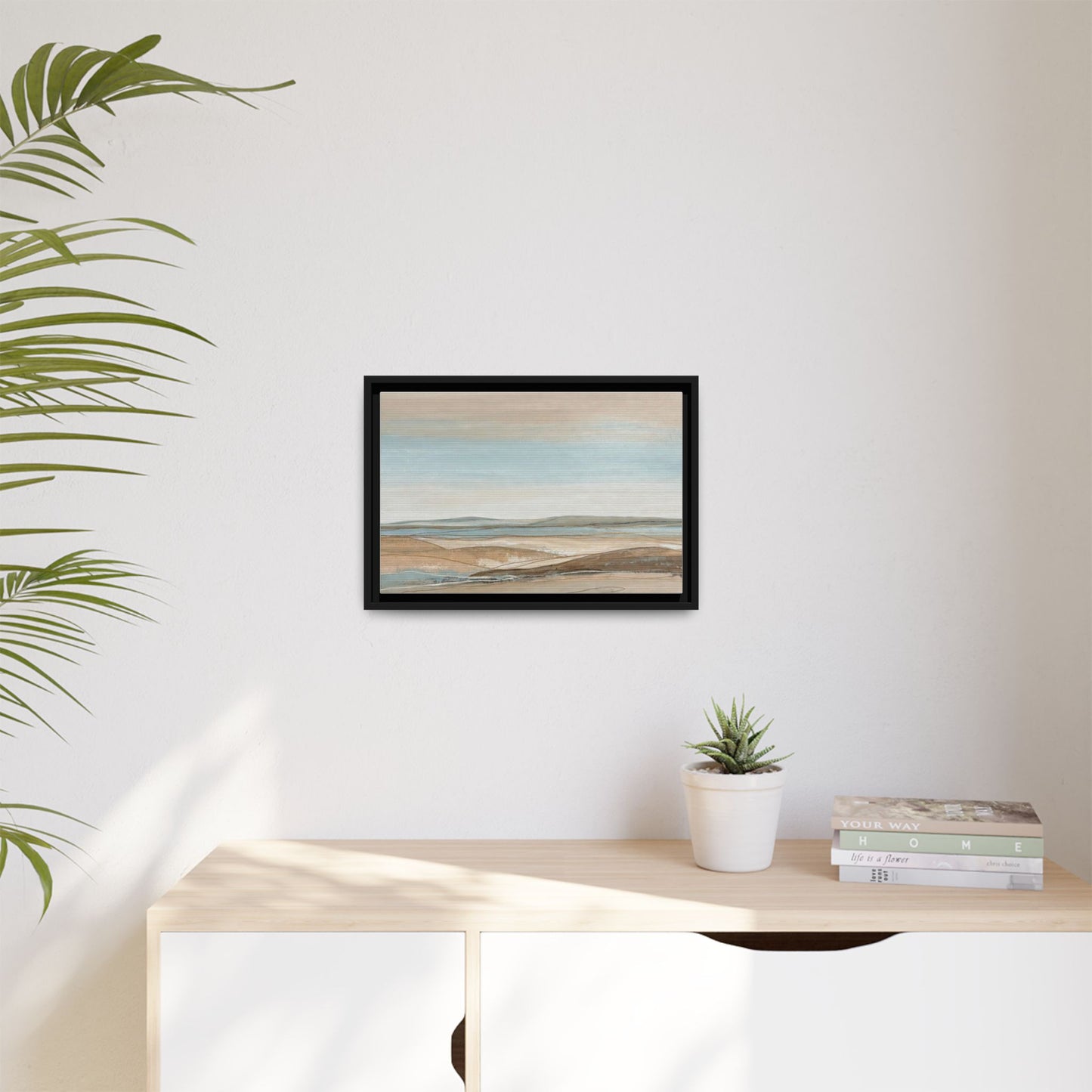 Framed Abstract Landscape Matte Canvas — Serene Coastal Horizon Wall Art
