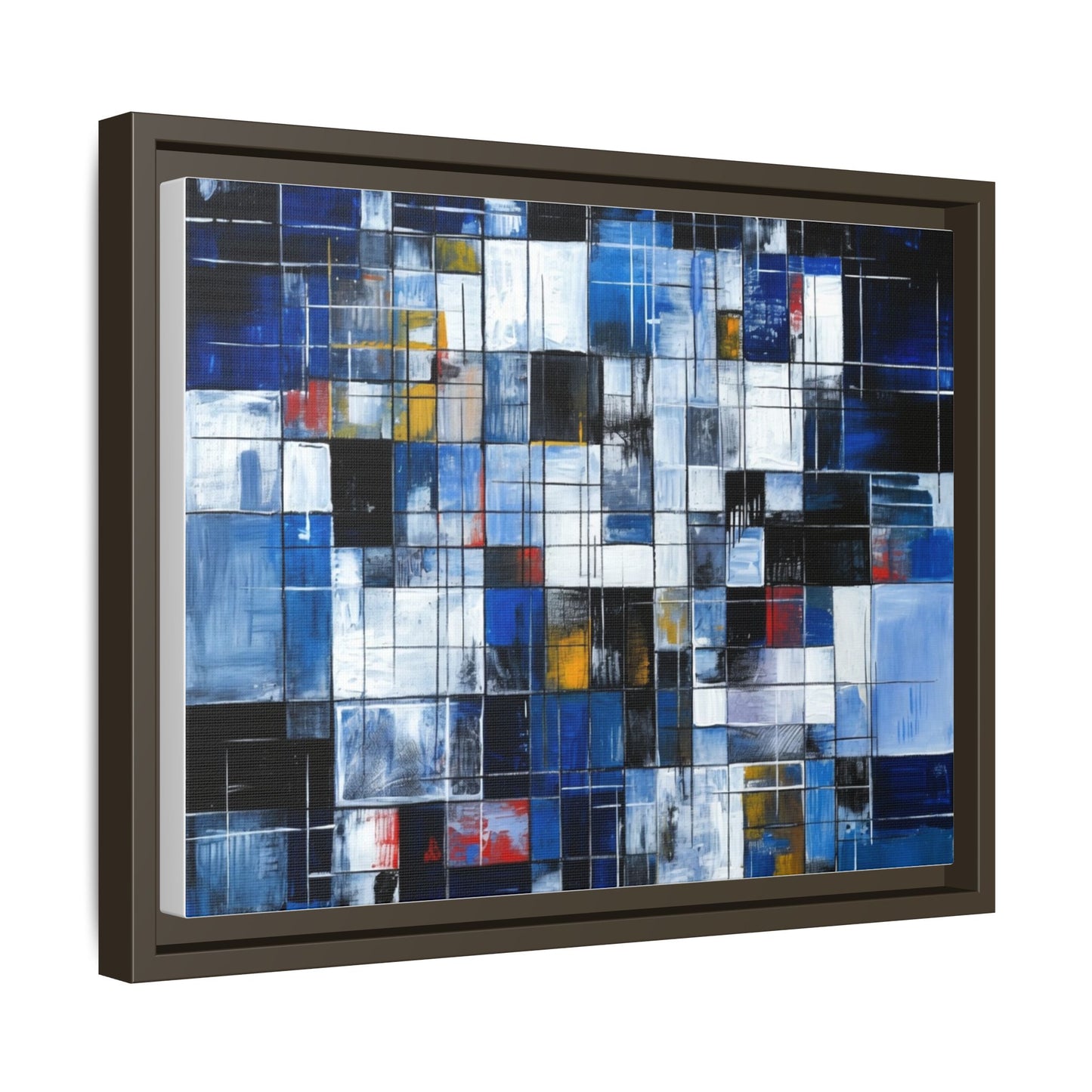 Abstract Blue Grid Matte Canvas Framed Art Print