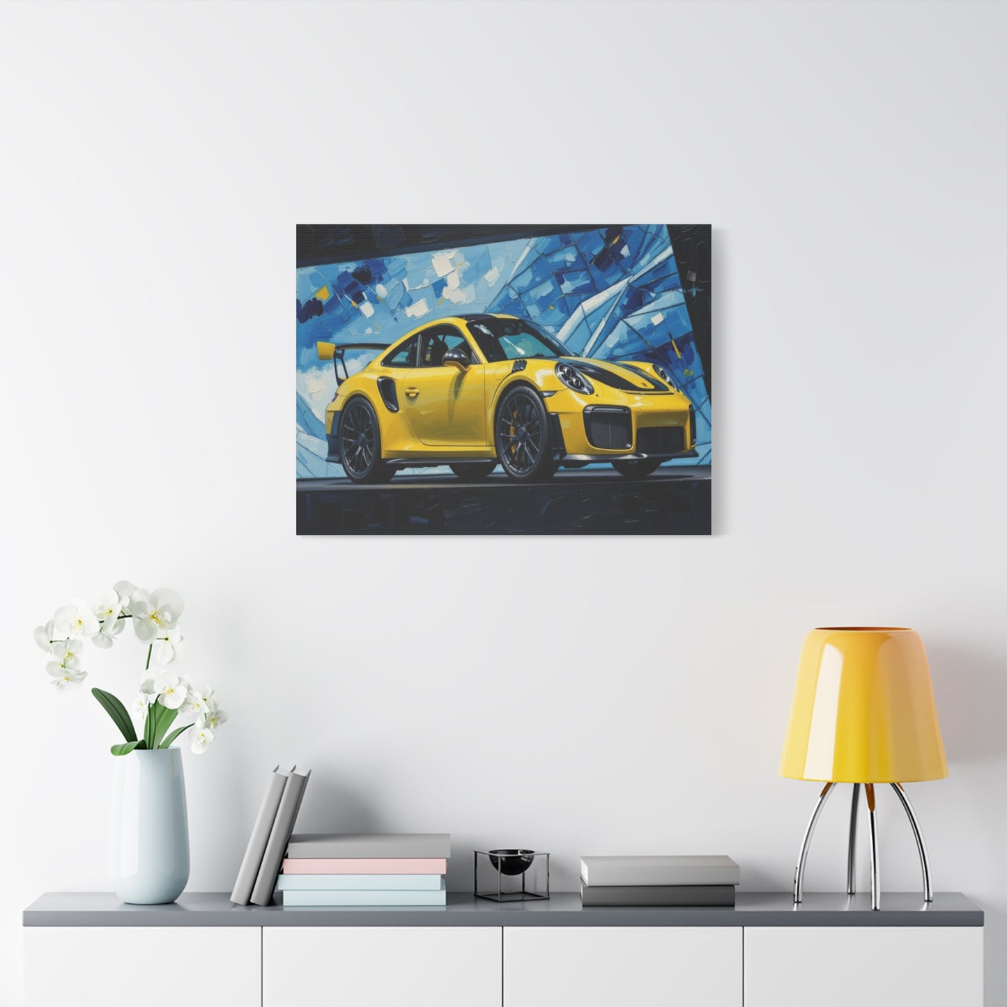 Yellow Porsche Sports Car Canvas Print — Modern Automotive Wall Art
