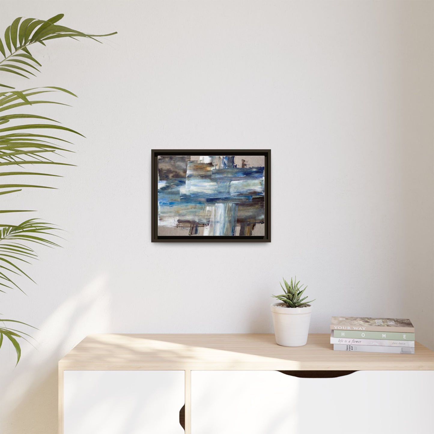 Abstract Blue Coastal Matte Canvas Framed Wall Art
