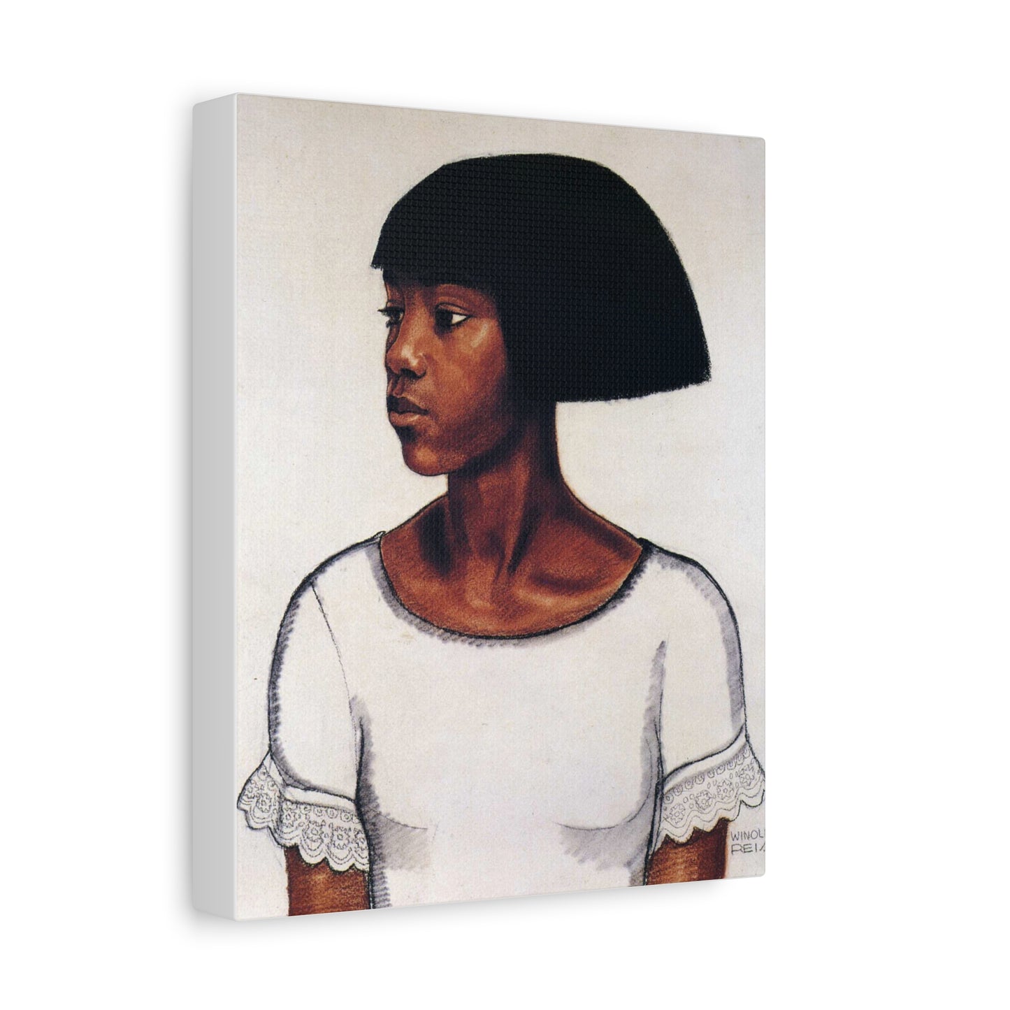 Portrait of a Young Woman by Winold Reiss Portrait Canvas Print – Matte Stretched Wall Art