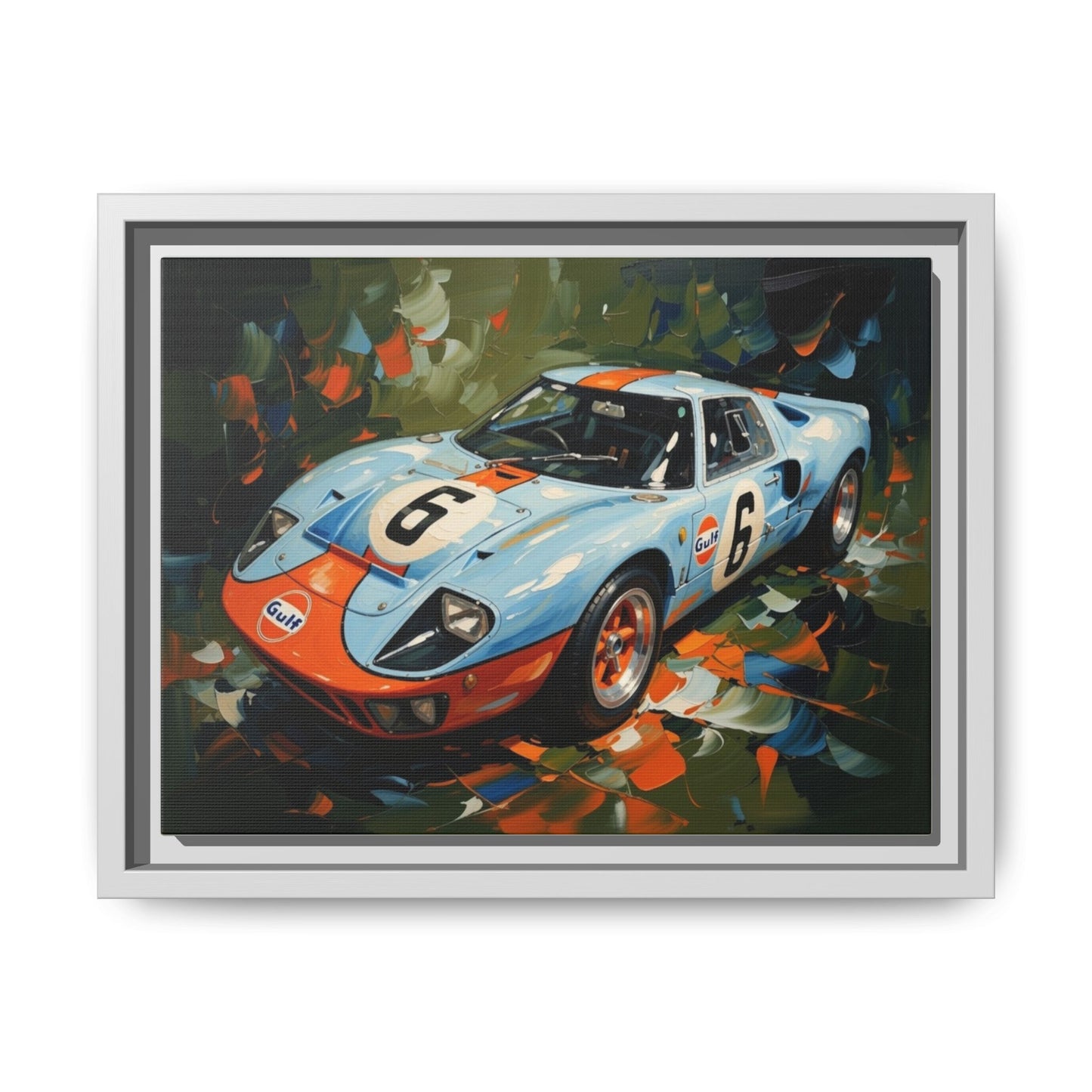 Gulf Racing GT40 Matte Framed Canvas — Vintage Sports Car Wall Art