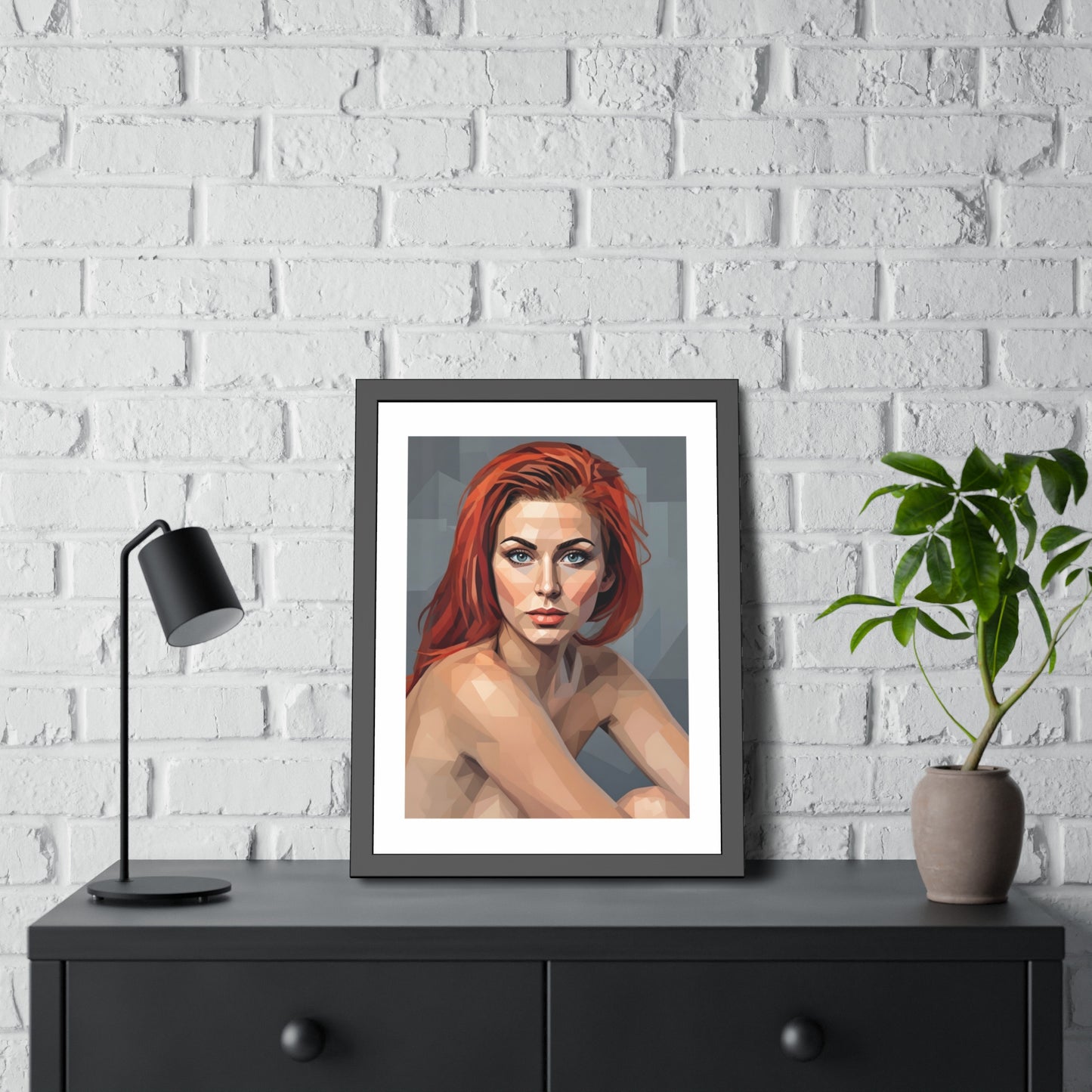 Framed Poster — Geometric Redhead Portrait Art Print