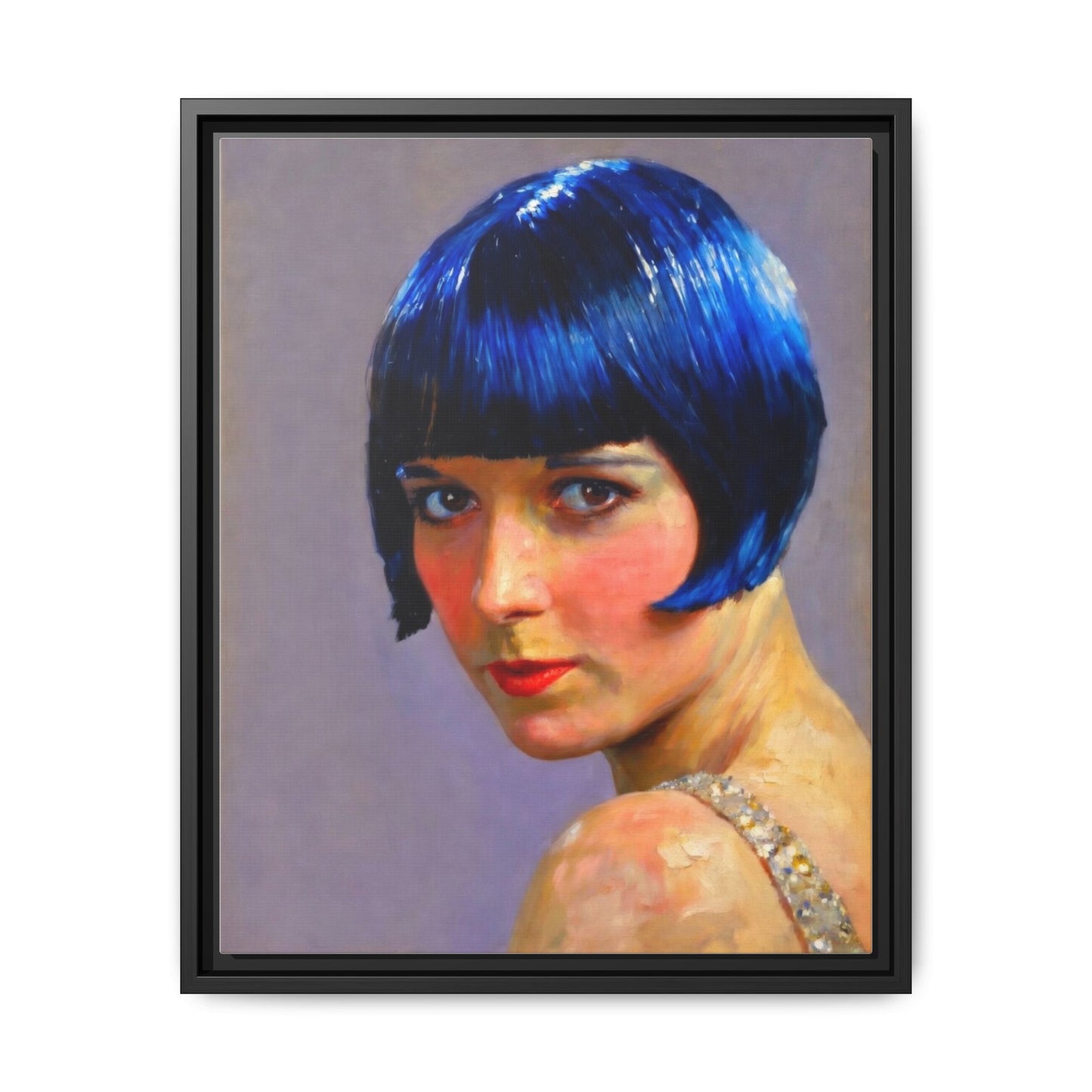Framed Matte Canvas Art Print — Vintage Portrait with Blue Bob