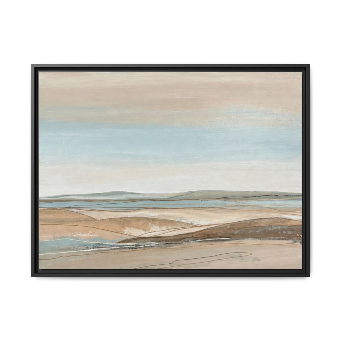 Framed Abstract Landscape Matte Canvas — Serene Coastal Horizon Wall Art