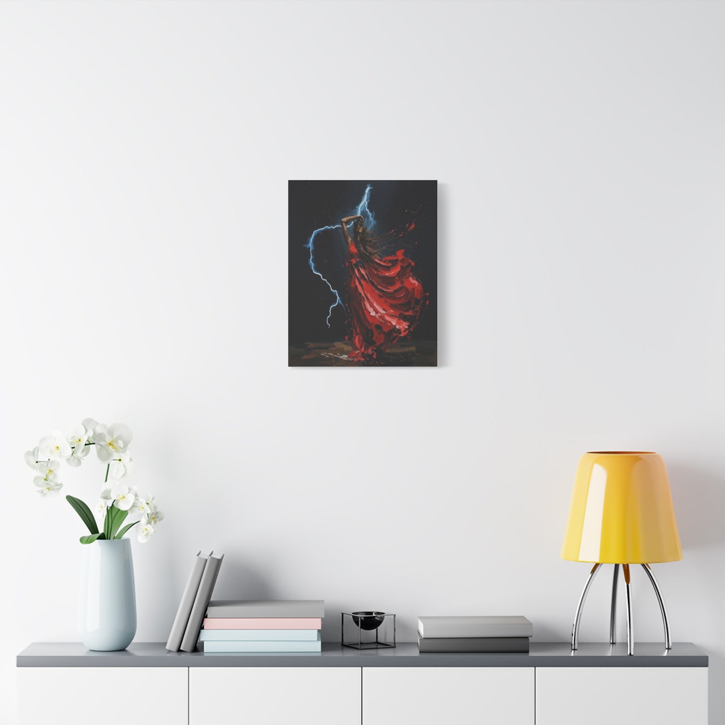 Red Dance Lightning - Matte Stretched Canvas Art